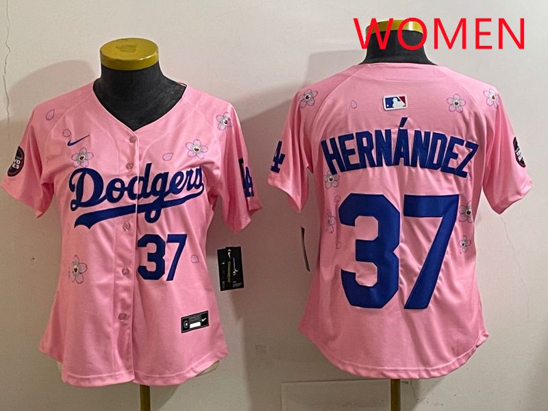 Women Los Angeles Dodgers 37 Hernandz Pink Sakura Edition 2025 Nike MLB Jersey style 34